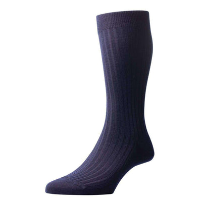 Pantherella Navy Laburnum Rib Merino Wool Socks