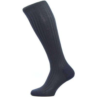 Pantherella Navy Laburnum Rib Over the Calf Merino Wool Socks