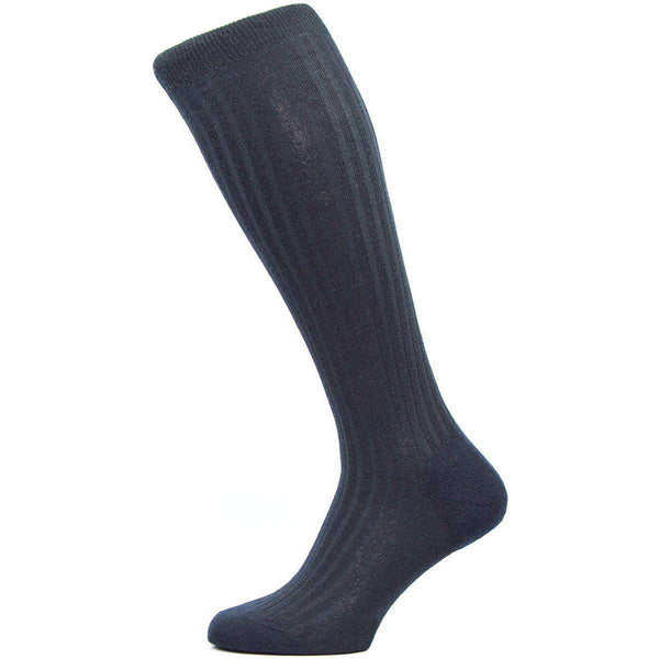 Pantherella Navy Laburnum Rib Over the Calf Merino Wool Socks