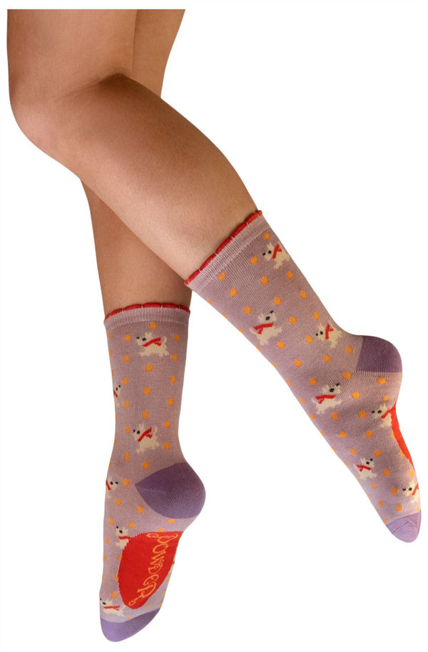 Powder Pink Woolly Westies Ankle Socks