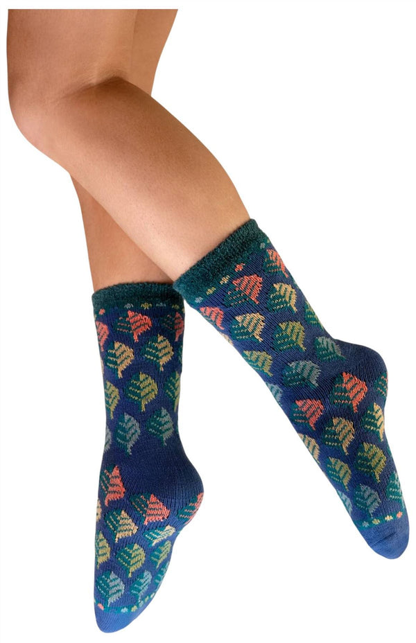 Powder Blue Leaves Cosy Socks