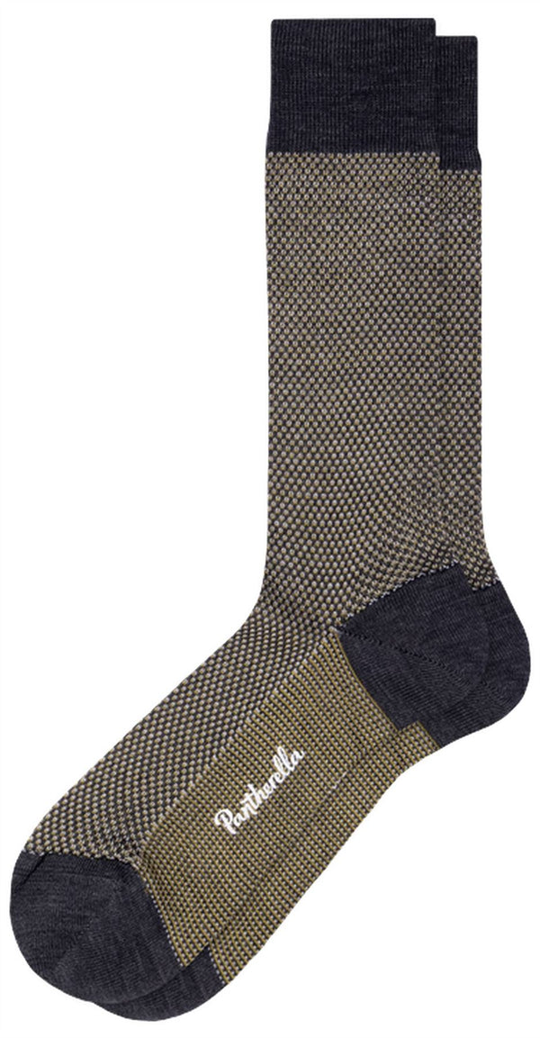 Pantherella Grey Blenheim 3-Colour Birdseye Over the Calf Merino Wool Socks