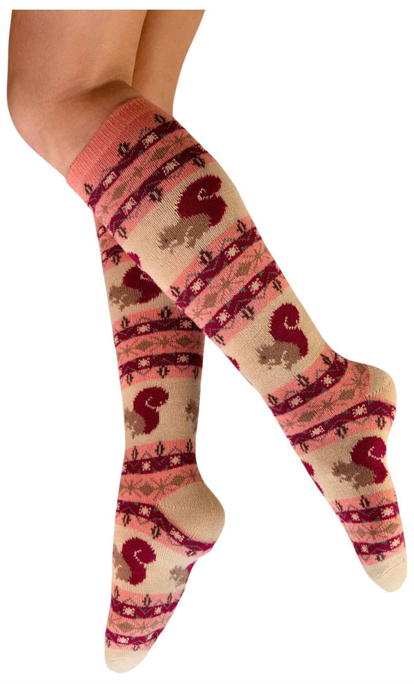 Powder Cream Fair Isle Squirrel Knee High Socks