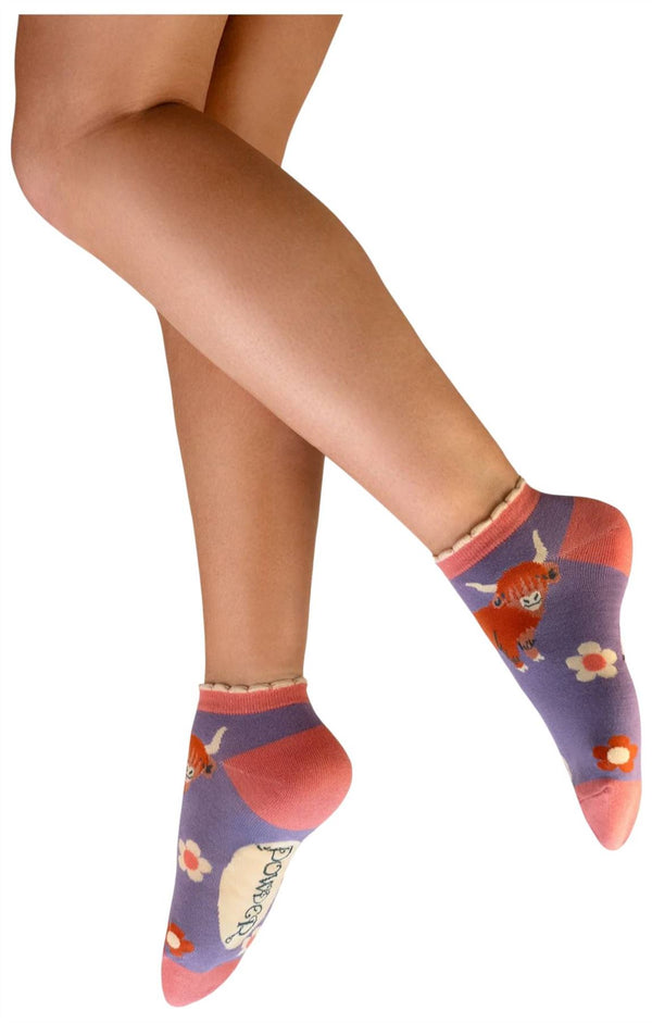 Powder Purple Highland Cow Trainer Socks