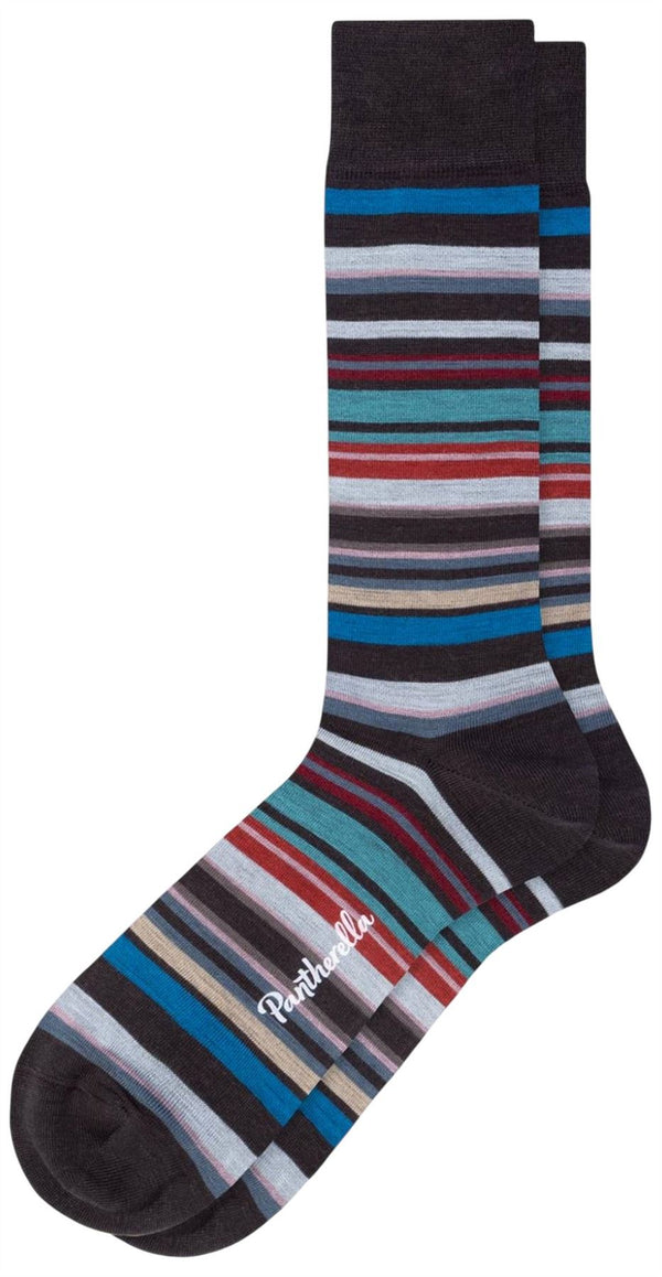 Pantherella Brown Quakers All Over Multi-Stripe Merino Wool Socks