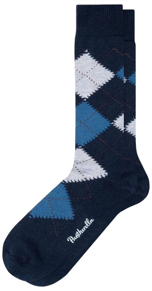 Pantherella Navy Racton Argyle Merino Wool Socks
