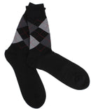 Burlington Black Argyle Mercerised Cotton Socks