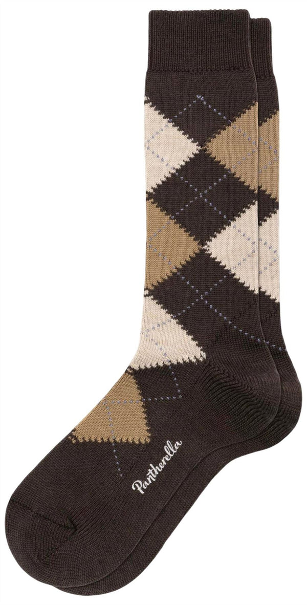 Pantherella Brown Racton Argyle Merino Wool Socks