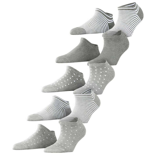 Esprit Grey Dots and Stripes 5 Pack Sneaker Socks | The Socks Emporium