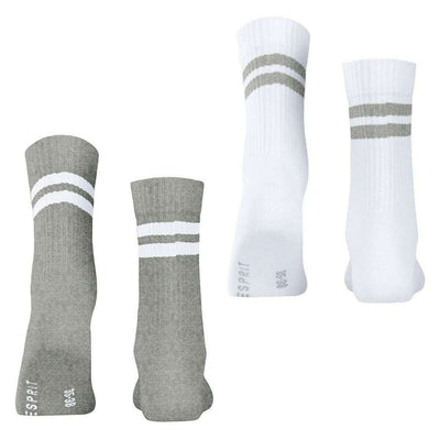 Esprit Grey Tennis Stripe 2 Pack Socks
