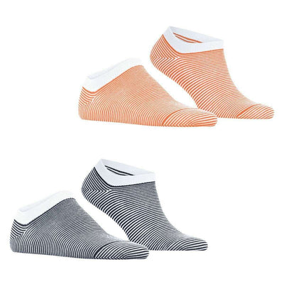 Esprit Orange Allover Stripe 2 Pack Sneaker Socks