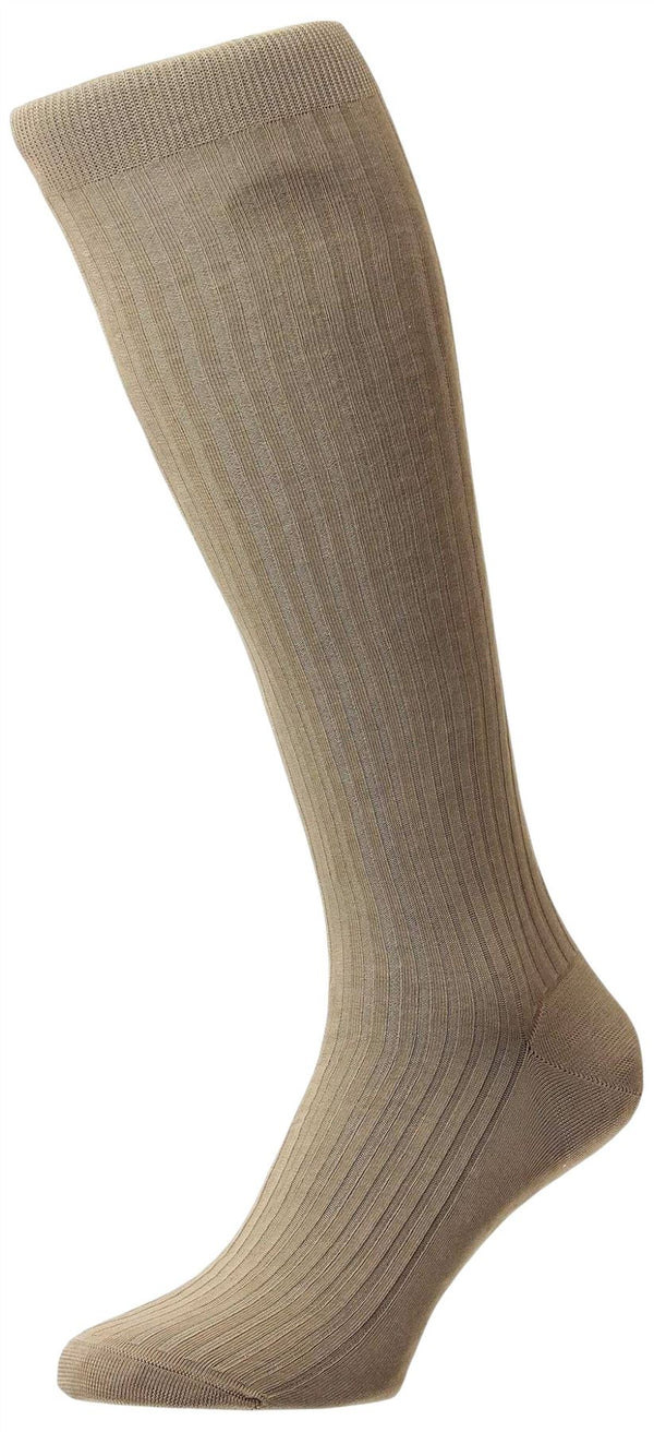 Pantherella Beige Vale Cotton Lisle Tailored Over the Calf Socks