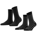 Falke Black Happy Stripe 2 Pack Socks