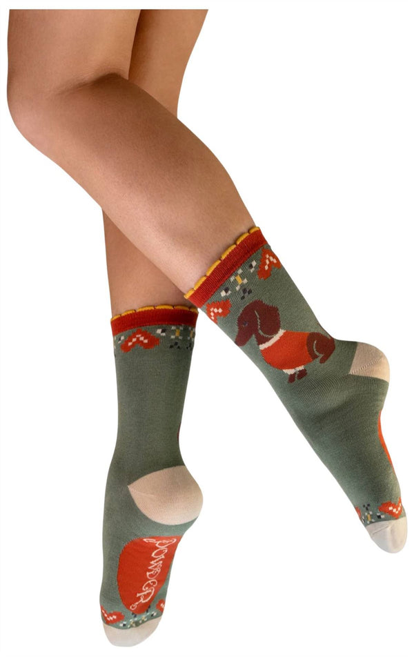 Powder Green Snuggle Sausage Dogs Ankle Socks