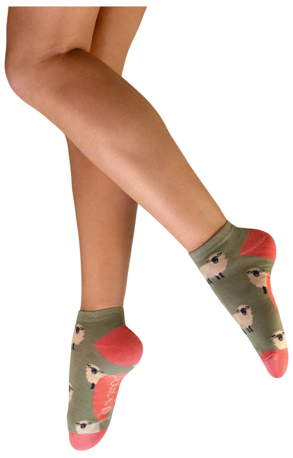 Powder Green Sheep Trainer Socks