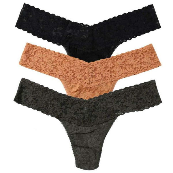 Hanky Panky Black Signature Lace Low Rise 3 Pack Thong