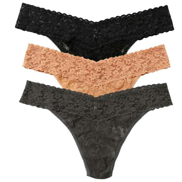 Hanky Panky Black Signature Lace Original Rise 3 Pack Thong