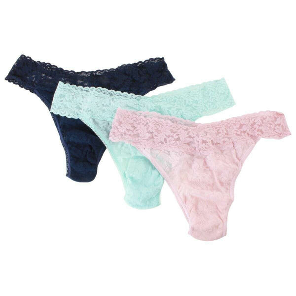 Hanky Panky Blue Signature Lace 3 Pack Low Rise Thongs