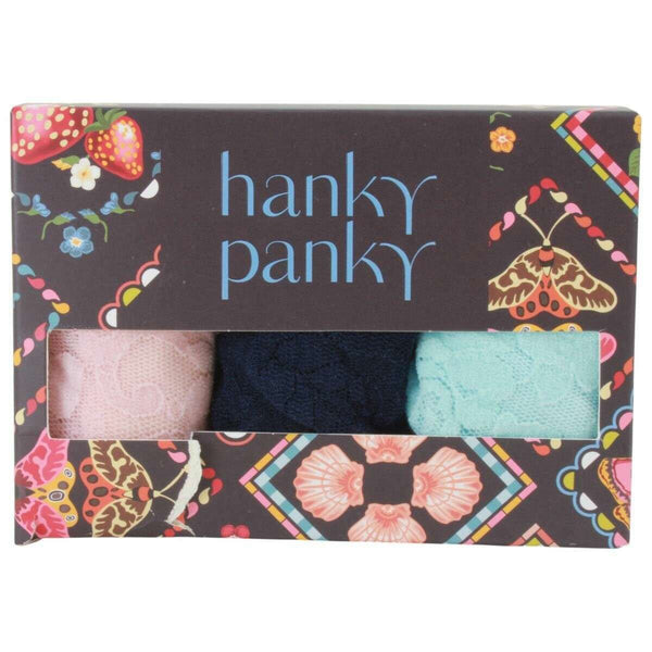 Hanky Panky Blue Signature Lace 3 Pack Low Rise Thongs