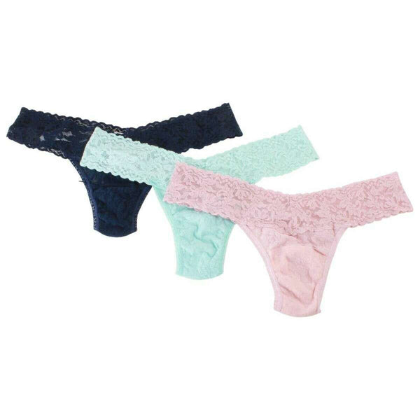 Hanky Panky Blue Signature Lace 3 Pack Original Rise Thongs