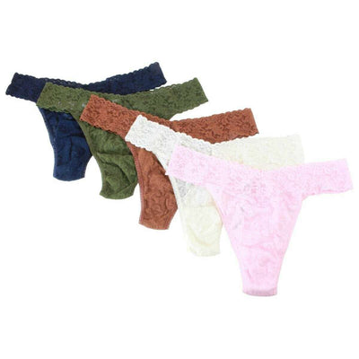 Hanky Panky Blue Signature Lace 5 Pack Original Rise Thongs