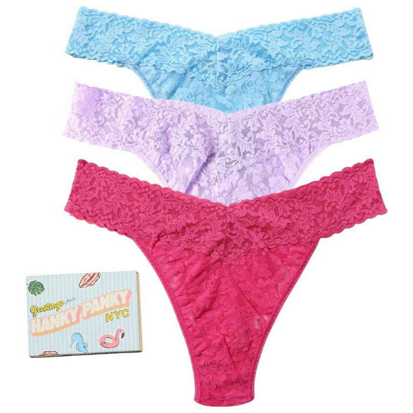 Hanky Panky Purple Signature Lace Original Rise Matchbox 3 Pack Thong