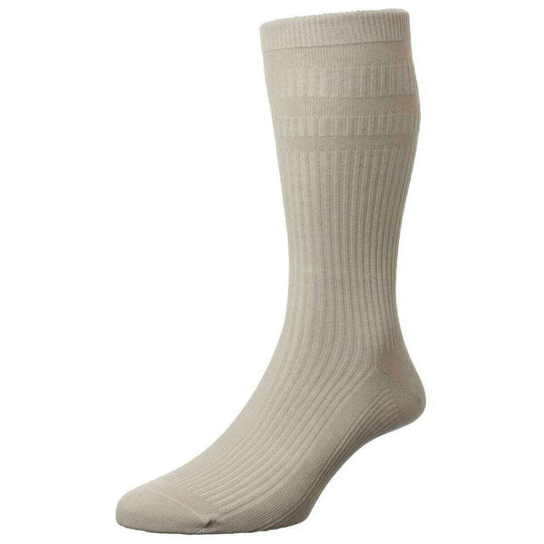 HJ Hall Beige Cotton Extra-Wide Softop Socks