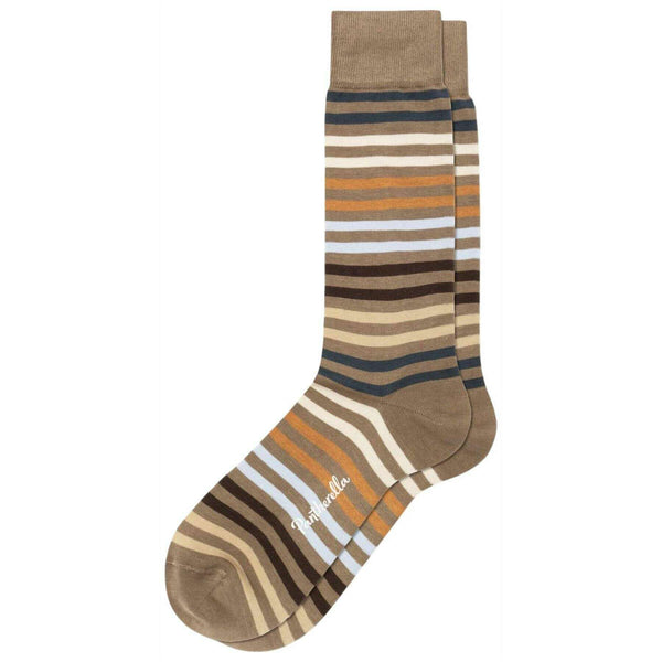 Pantherella Beige Kilburn All Over Stripe Cotton Lisle Socks