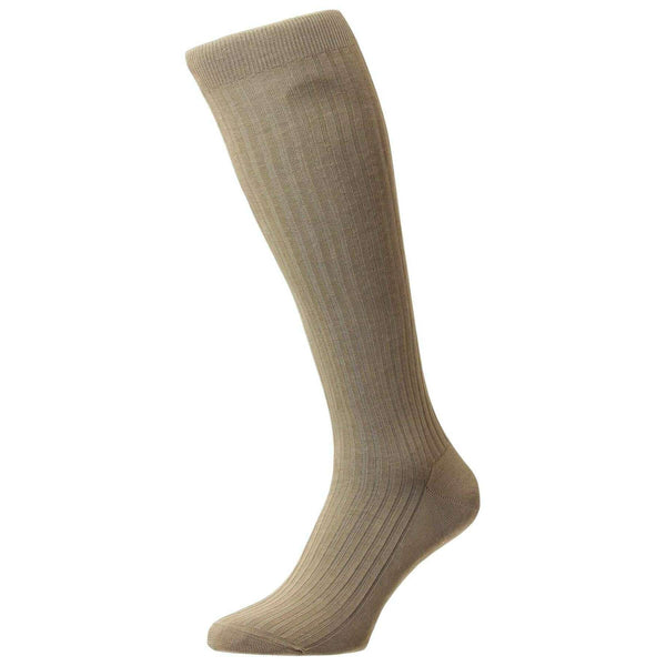 Pantherella Beige Vale Cotton Lisle Tailored Over the Calf Socks