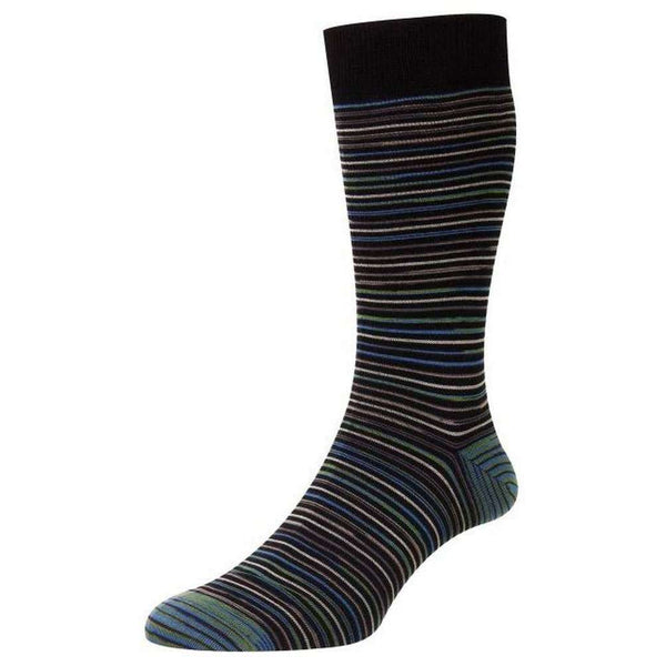 Pantherella Black Atolla Multi Stripe Space Dye Organic Cotton Socks