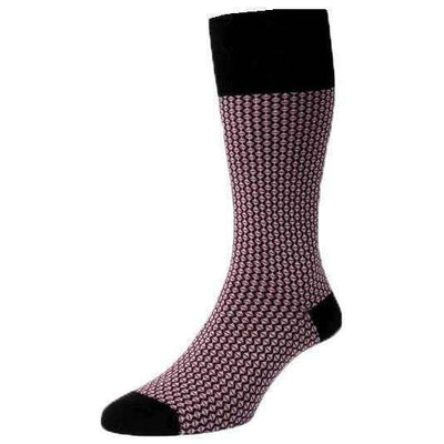 Pantherella Black Elgar Diamond Jacquard Comfort Top Egyptian Cotton Socks