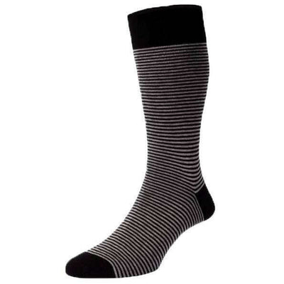 Pantherella Black Holst Stripe Comfort Top Egyptian Cotton Socks