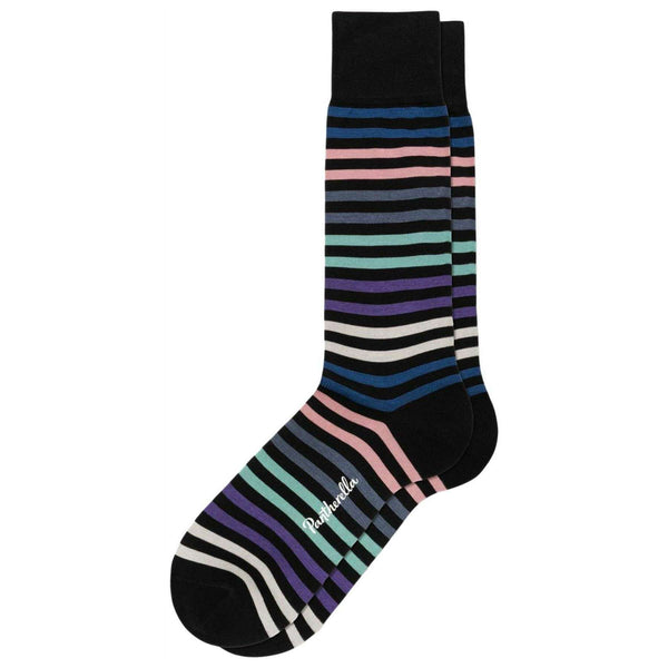 Pantherella Black Kilburn All Over Stripe Cotton Lisle Socks