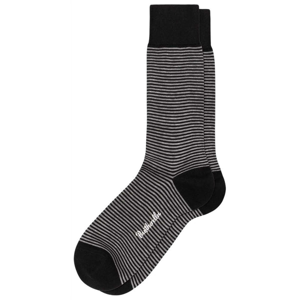 Pantherella Black Linley 2 Colour Stripe Cotton Lisle Socks