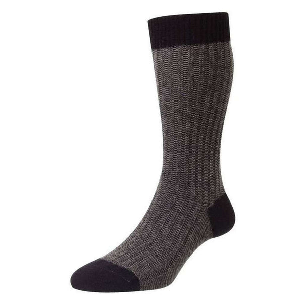 Pantherella Black Moreton Feeder Stripe Cashmere Socks