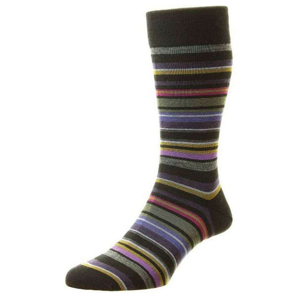 Pantherella Black Quakers All Over Multi Stripe Merino Wool Socks