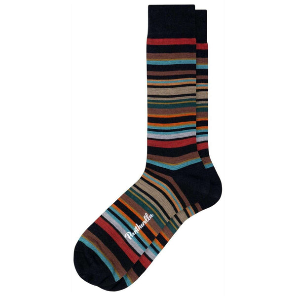 Pantherella Black Quakers All Over Multi-Stripe Merino Wool Socks