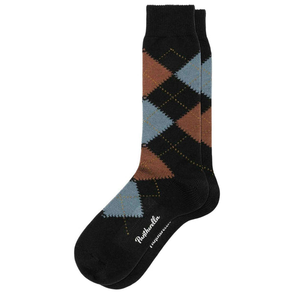 Pantherella Black Racton Argyle Merino Wool Socks