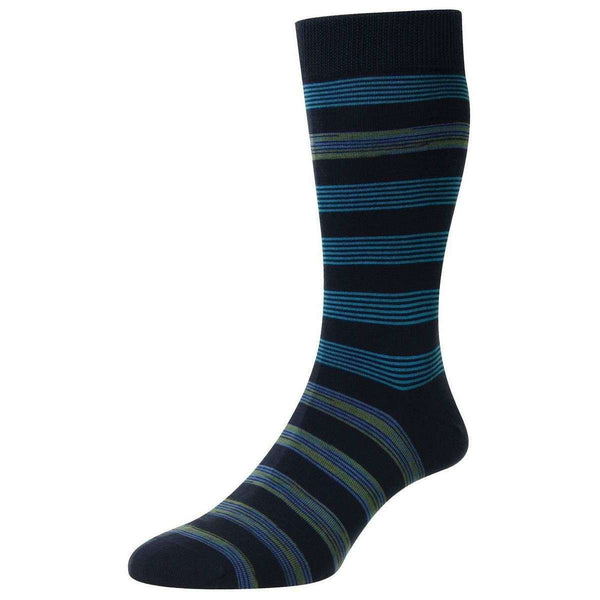 Pantherella Black Rubra Block Stripe Space Dye Organic Cotton Socks