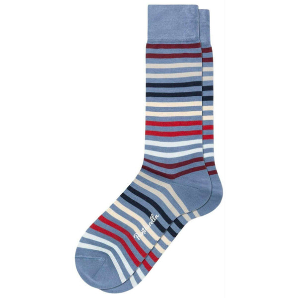 Pantherella Blue Kilburn All Over Stripe Cotton Lisle Socks