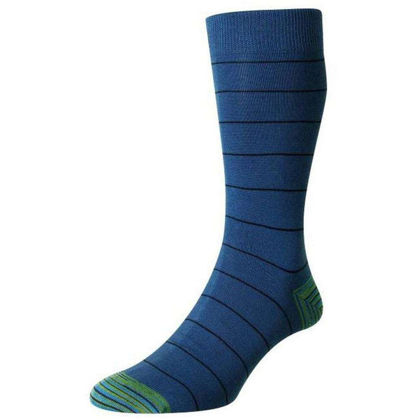 Pantherella Blue Nomura Thin Stripe Space Dye Organic Cotton Socks