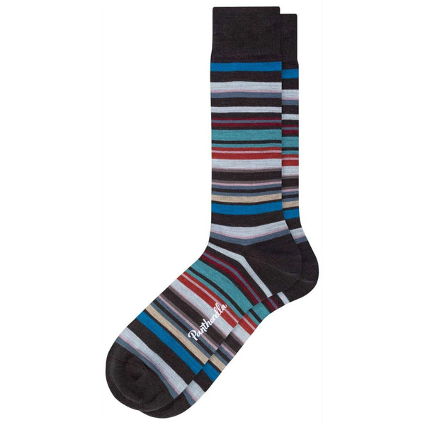 Pantherella Brown Quakers All Over Multi-Stripe Merino Wool Socks