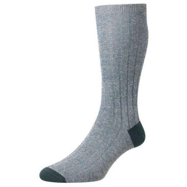Pantherella Green Hamada Contrast Heel and Toe Linen Blend Socks