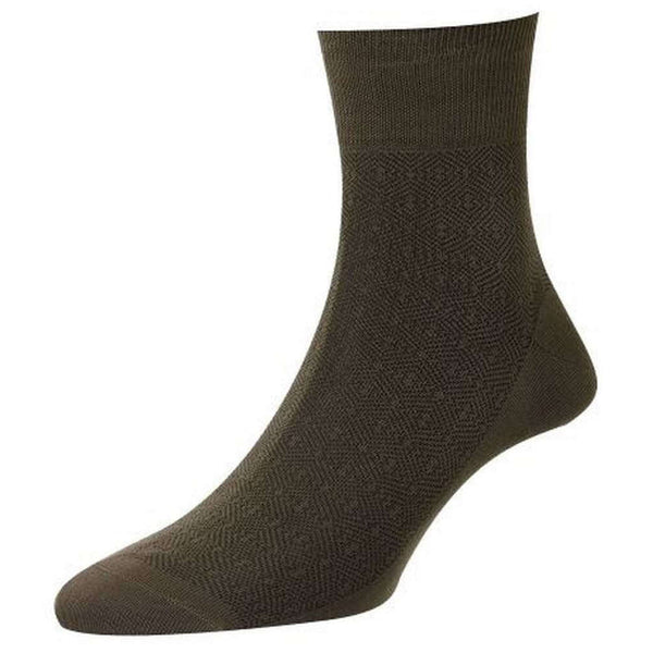 Pantherella Green Hyde Tonal Pattern Egyptian Cotton Ankle Socks
