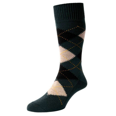 Pantherella Green Racton Argyle Merino Wool Socks