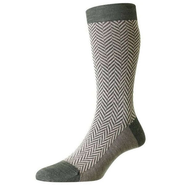 Pantherella Grey Hendon Chunky Herringbone Merino Wool Socks
