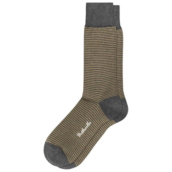 Pantherella Grey Linley 2 Colour Stripe Cotton Lisle Socks