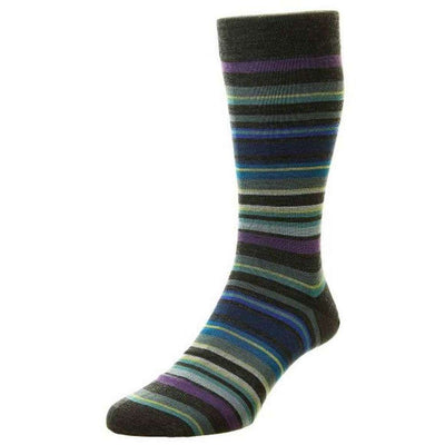 Pantherella Grey Quakers All Over Multi Stripe Merino Wool Socks