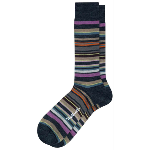 Pantherella Grey Quakers All Over Multi-Stripe Merino Wool Socks