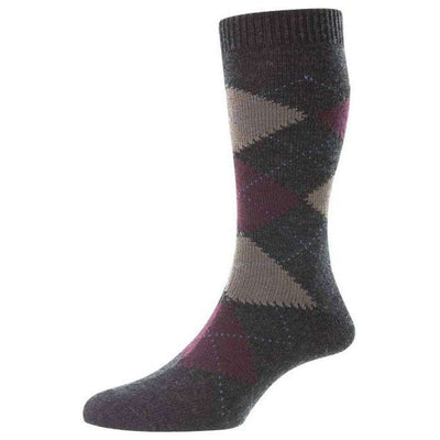 Pantherella Grey Racton Argyle Merino Wool Socks